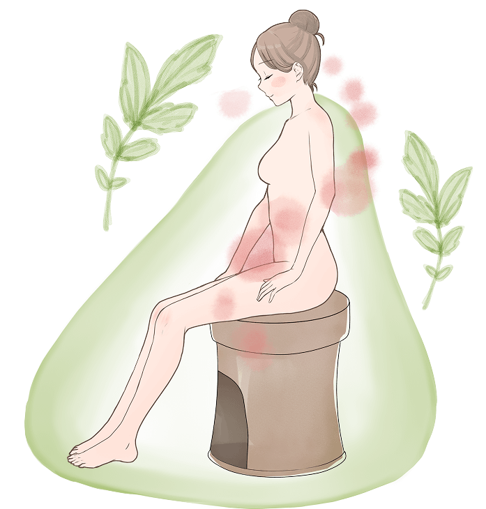 よもぎ蒸しをしている女性